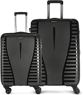 Aristocrat Air Pro Set of 2 Hard Check-in Luggage (56+76cm) | Cabin and Large Check-in | Lightweight with Strong Wheels, Secured Zip and Secured Combination Lock | Jet Black | Unisex