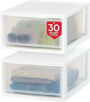 IRIS USA 2Pack 30qt Stackable Plastic Storage Drawers, White