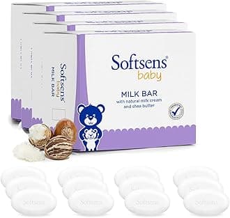 Softsens Baby Soap - Milk Bar Soap with Natural Milk Cream & Shea Butter, 100gx3 (Pack of 4, 12 Soaps)