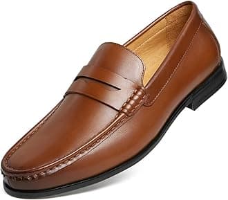 Mens Penny Loafers with Genuine Leather Business Dress Slip on Loafer Shoes for Men Tan US 13