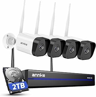 ANNKEWireless Camera System, 16CH Expandable 4K Security NVR, 4Pcs 3MP Outdoor Cameras, 2-Way Audio, Dual-Band WiFi, Human Detection, IP66 Waterproof, 2TB HDD, Compatible with Alexa, 24/7 Protection