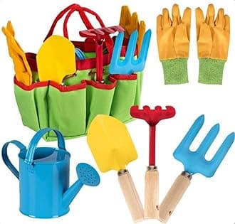 Little Gardener Tool Set with Garden Tools Bag for Kids Gardening - Kit includes Watering Can, Children Gardening Gloves, Shovel, Rake, Fork and Garden Tote Bag-Children Gardening All in One Kit