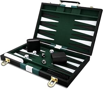 Backgammon Set - Classic Board Game with Premium Leather Case - Portable Travel Strategy Backgammon Game Set for Adults, Kids (11inch, Black)