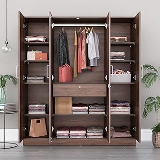 Wakefit Wardrobe | 1 Year Warranty | Engineered Wood Almirah, Cupboard for Clothes Storage | 4 Door, 1 Drawer, 1 Hanging Space | Gingham - Columbian Walnut