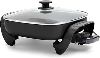 12" 5QT Square Electric Skillet, Glass Vented Lid, Ceramic PFAS-Free Nonstick Coated Interior, Adjustable Temperature Control, Cool Touch Handles, Quick Even Heating, Scratch Resistant,Black