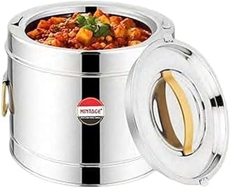 Mintage Sambar Pot Stainless Steel 10 Liters | Casserole With Lid and Side Handles for Cooking | Canteen & Hotel Container | Biryani Box Puff Insulated Hot & Cold