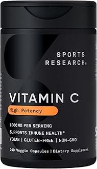 Sports Research High Potency Vitamin C Supplement - Vegan Veggie Capsules for Antioxidant Activity & Immune Support - Non-GMO Verified & Gluten Free - Ascorbic Acid Vitamin C 1000mg, 240 Count