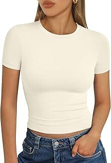 Trendy Queen Womens Short Sleeve T Shirts - Buttery Soft Summer Crop Tops Slim Fit Y2k Basic Tees for Workout