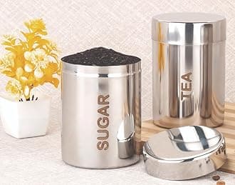 ATROCK Stainless Steel Set of 2 Tea and Sugar Container, Tea Sugar Dabba Set - 700 ml Steel Tea & Sugar Container Big Size Home And Kitchen Use Tope Container