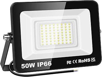 PICAA 50W LED Flood Lights Outdoor, Super Bright Security Lights, IP66 Waterproof Floodlight, Cold White (6500K) Wall Light, Perfect for Garden, Yard, Garage, Patio,Warehouse, Parking Lot [Energy Class A]
