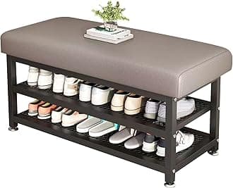 Beauenty 2-Tier Shoe Rack with Soft Cushion, Metal Frame Entryway Shoe Changing Stool, Space-Saving Shoe Organizer for Hallway, Bedroom & Living Room (Grey, 100CM)