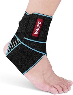 WASPO Ankle Support Brace - Adjustable Ankle Brace Wrap Strap for Sports Protect, Plantar Fasciitis, Achilles tendonitis, Ligament damage, Injury Recovery, One Size for Men Women 1 PC Blue