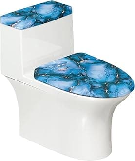 Marble Blue Printed Toilet Lid Covers with Tank Covers Toilet Seat Cover Dustproof Stays in Place Fits Most Toilet Lids Home Decor