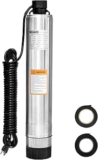 WASSERMANN 4" Septic Pump Water Submersible Effluent/Cistern Bottom Suction Pump with 33FT Cable,3/4HP,115V/60HZ,32GPM,174FT Head,Stainless Steel Septic pump for septic tank