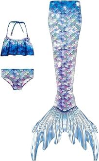 3Pcs 𝙂‭i‭r‭l‭s Sw‭imsuit 𝙈‭e‭r‭m‭a‭i‭d 𝙏‭a‭i‭l for Swimming Gradient Bikini Bathing Suit Set Cosplay Clothing Set