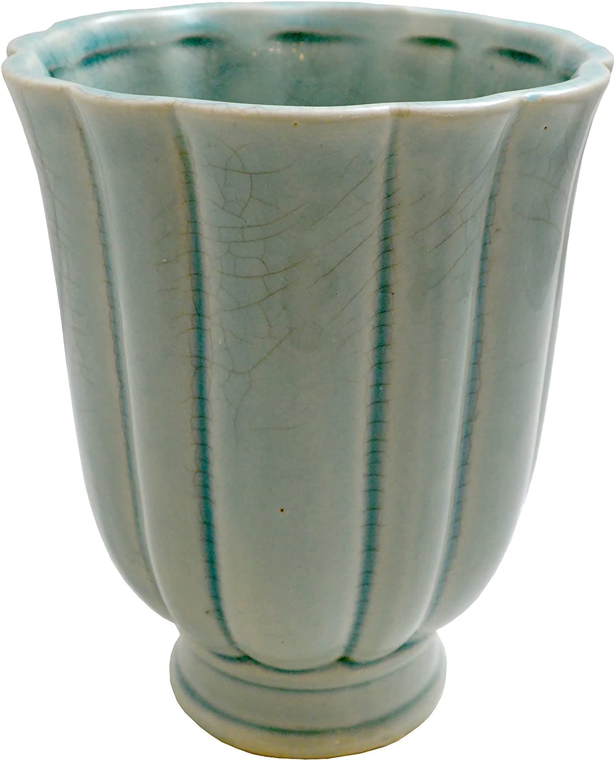 Decor Collection Ceramic Round Scalloped Vase, Teal