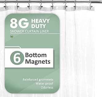 Barossa Design Short Shower Curtain or Liner with 6 Weighted Magnets, 72 x 66 inch Length, Heavy Duty PEVA, Waterproof, PVC Free, 12 Metal Grommets, Clear, 72x66