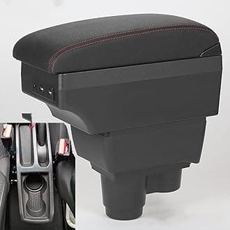 LeaHY Car Modification armrest Box for Renault Duster Armrest for Dacia Duster Armrest Box 2019-2022 Center Console Storage Box Decoration Accessories Leather(C1 Black red NO USB)