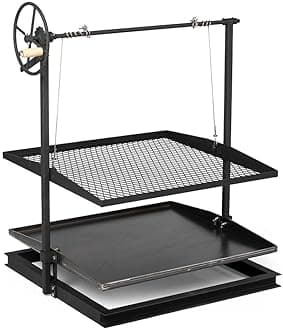 TITAN GREAT OUTDOORS Ash & Ember Adjustable Campfire Asado Grate and Griddle, Open Flame Adjustable Wood Cooking Surface