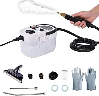 Handheld Steam Cleaner, 2500W High Pressure Steamer for Cleaning, 6 Speeds Portable Steam Cleaner Machine with 3 Brush Heads & Window Squeegee for Kitchen Furniture Bathroom Car (White)