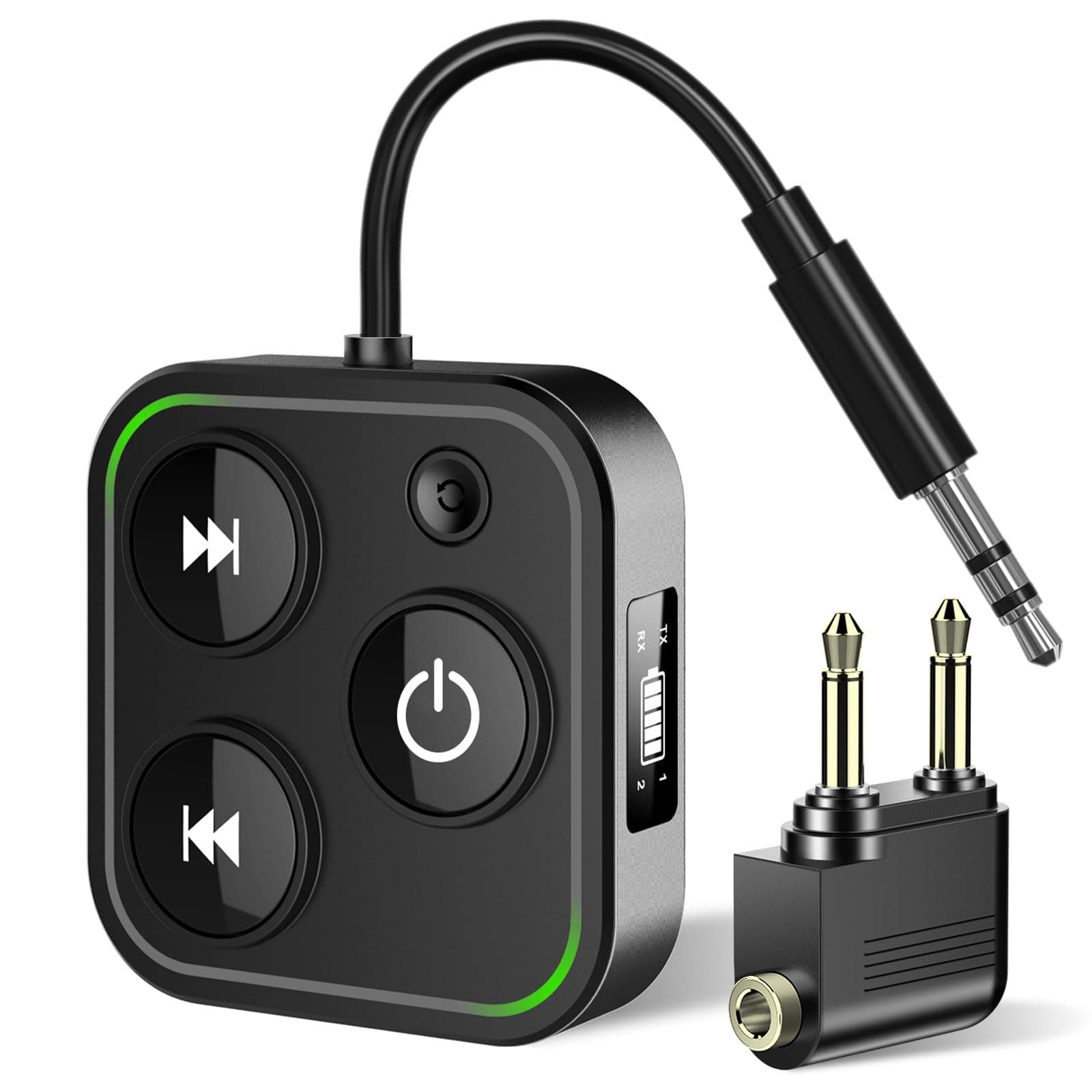 2026 Pro Bluetooth 5.4 Transmitter & Receiver, 2-in-1 Wireless Adapter for Airplane & Headphone, Dual Link, Fast TX/RX Switch, Type-C, Battery Indicator, Built-in Mic & LED Light for TV/PC/Car