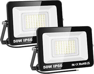 PICAA LED Flood Light Outdoor,2X 50W 5000 Lumens Super Bright 6500K Cold White LED Safety Light, IP65 Waterproof, for Garden, Courtyard, Patio, Square, Factory