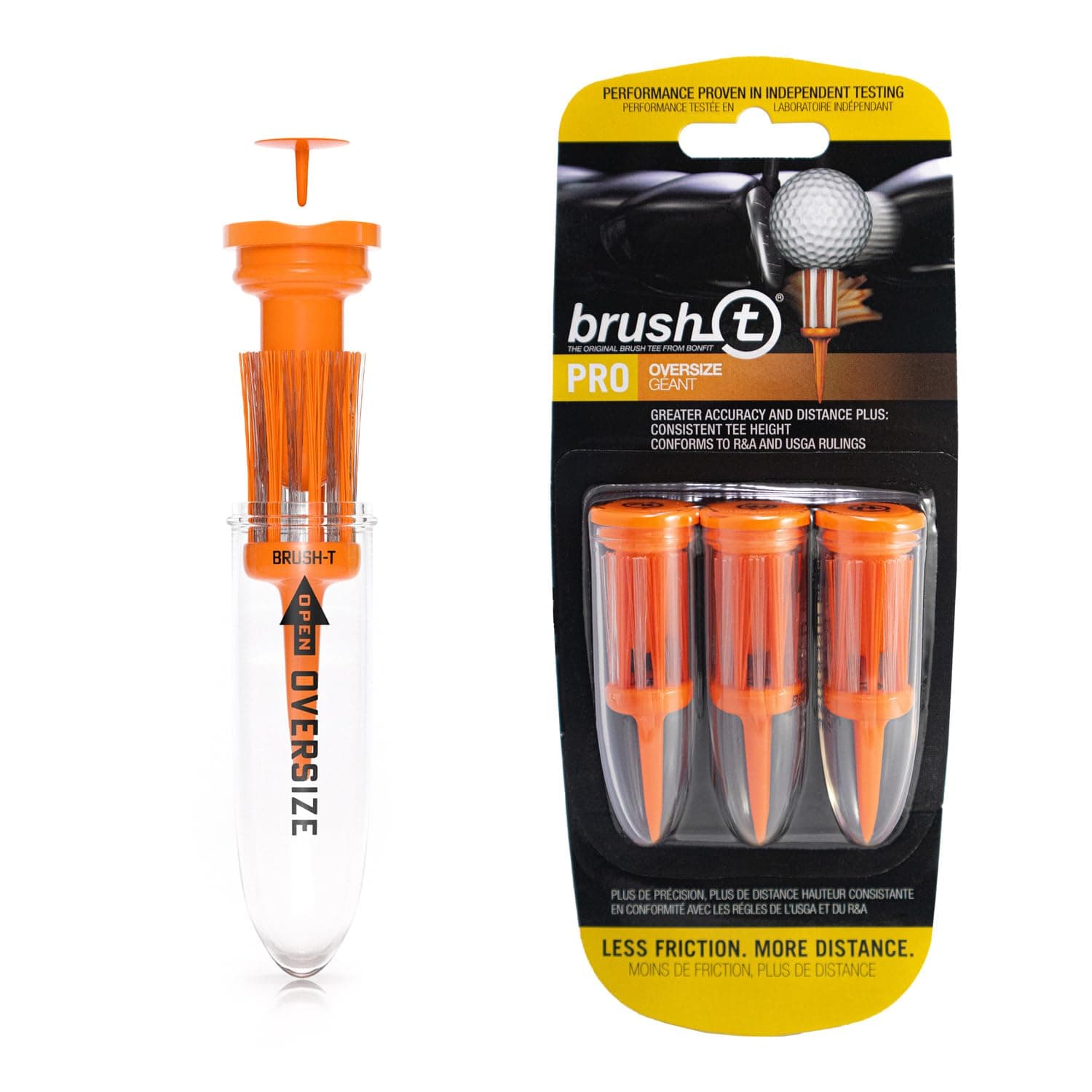 BRUSH T Premium Plastic Golf Tees, Orange Oversize 3-Pack, Size 2.4”, Unbreakable Innovative Design, Consistent Height, Perfect Golf Gift for Men and Women. Golfing Tees, Works With Any Golf Ball
