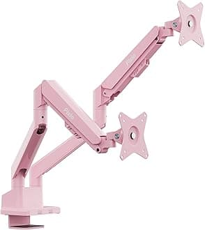 Pixio PS1D Wave Pink Dual Monitor Arm Stand Desk Mount - Fits up to 32 inches Monitors and up to 19.8lbs. VESA Compatibility and Integrated Cable Management