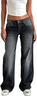 Women's Wide Leg Boyfriend Jeans Straight Leg Denim Pants Low Rise Baggy Casual Loose Jeans