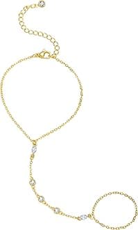Hand Chain 14K Gold Plated Bracelets for Women Dainty Finger Ring Zircon Adjustable Hand Chain Jewelry for Women Trendy Bracelets