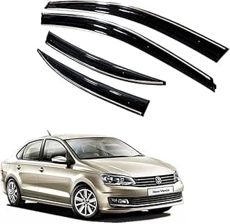 ROYALTECH Premium Chromeline & Silverline Unbreakable Car Rear Window Wind Deflectors & Side Door Visor Rain Guard Compatible with (Volkswagen Vento (2017 Onwards))