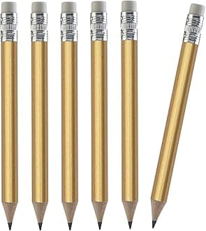 TH Golf 100pcs Golf Pencils, 4 Inch Mini Half Pencils with Eraser Sharpened Wood Mini Round for Schools Wedding Toddlers Home Corporate Multiple Colours (Gold)