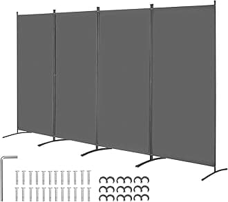 VEVOR Room Divider, 4 Panel Room Divider, 136" W Folding Privacy Screen and Portable Partition Divider for Room Separation, Freestanding Room Partitions for Office, Bedroom, Study, Grey