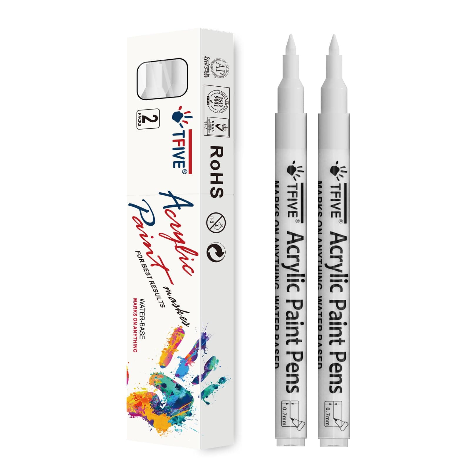 White Paint Marker Paint Pens - 2 Pack Acrylic Permanent Marker, 0.7mm Extra Fine Tip Paint Pen for Art Projects, Drawing, Rock Painting, Ceramic, Glass, Wood, Plastic, Metal, Canvas DIY Crafts