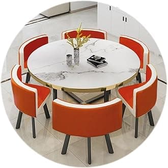 RUANLOV Round Dining Table Set,7-Piece Set with 6 Dining PU Leather Chairs for Home, Kitchen, Restaurant, Pub, Living Room (A 120CMX120CMX75CM)