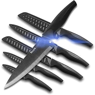 Wanbasion Black Stainless Steel Knife Set, Sharp Kitchen Knife Set Professional, Kitchen Knife Set Dishwasher Safe with Covers for Cooking