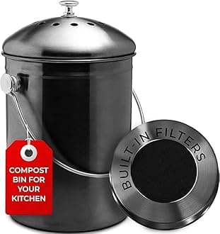 EPICA Countertop Compost Bin Kitchen | 1.3 Gallon | Odorless Composting Bin with Carbon Filters | Indoor Compost Bin with Lid | Stainless Steel Kitchen Composter for Food Scraps & Waste Recycling