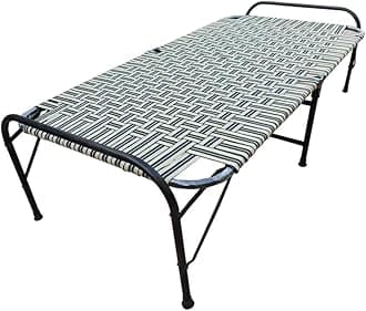 Painted Folding Bed For Sleeping Single Size A1 Niwar 6 Leg Support Unique Design Space Saving|Heavy Duty Round Metal Frame|Portable|Multipurpose|Lightweight(Multicolor,36" X 72")