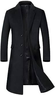 ebossy Men's Wool Blend Full Length Overcoat Single Breasted Long Coat with Flap Pocket