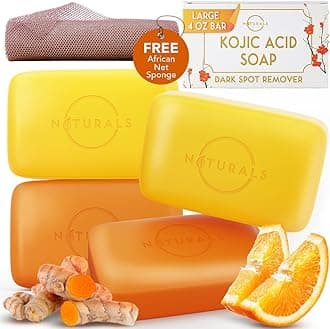 100% Natural Bar Kojic Acid Soap - Gift Set - Organic Ingredients & Essential Oils - Spa Gifts for Women & Men, Body Wash - 4PC Turmeric