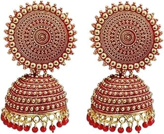 Fashion FrillWomen's Jewellery Earrings For Women Traditional Gold Plated Floral Golden Pink Jhumkas Pearl Studded Drop Earrings For Women Gift For Sister