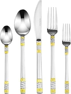 Venezia Collection "Milano" 20-Pc. Gold Flatware Set Service for 4, 18/10 Stainless Steel Silverware Cutlery, 24K Gold Trim
