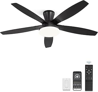 ZMISHIBO 52 inch Ceiling Fans with Lights and Remote/APP Control,Black Low Profile Ceiling Fan with Light,Quiet DC Motor,LED Dimmable, Modern Flush Mount Ceiling Fan for Bedroom Indoor/Outdoor Patio