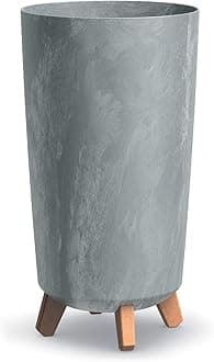 Tall Slim Concrete Look Plastic Planter Flower Soil Pot Indoor Outdoor With Legs