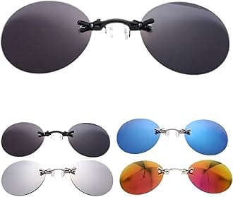 Generic Retro Round Clip on Nose Glasses Movie Rimless Sunglasses Men, Gift for Boyfirend(Black)