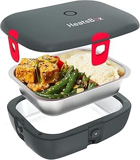 HeatsBox FAITRON Style Electric Lunch Box - Food Warmer for Reheating Food On The Go, Leakproof Stainless Steel Container (925 ml), Transport Lid, 90 Watts