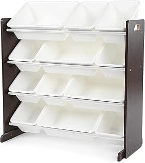 Humble Crew Kids Toy Storage Organizer with 12 Plastic Bins, Espresso/White – Removable Bins for Playroom, Bedroom, Toddler Furniture for Boys and Girls Ages