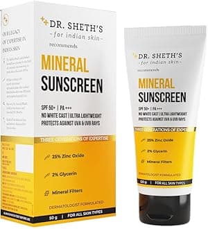 Dr. Sheth's Mineral Sunscreen SPF 50 PA+++ | Water Proof Sunscreen | No White Cast | Quick-absorbing | Ultra Lightweight & Non-sticky | 25% Zinc Oxide | for All Skin Types | for Women & Men | 50g