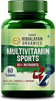 HIMALAYAN ORGANICS Multivitamin Sports With 60+ Nutrients | Vitamin B1,B2,B3,B5,B6,B12,A,E,C,D,K,Biotin,Calcium,Zinc | Good For Brain, Eye, Muscle & Joint Care - 60 Veg Tablets