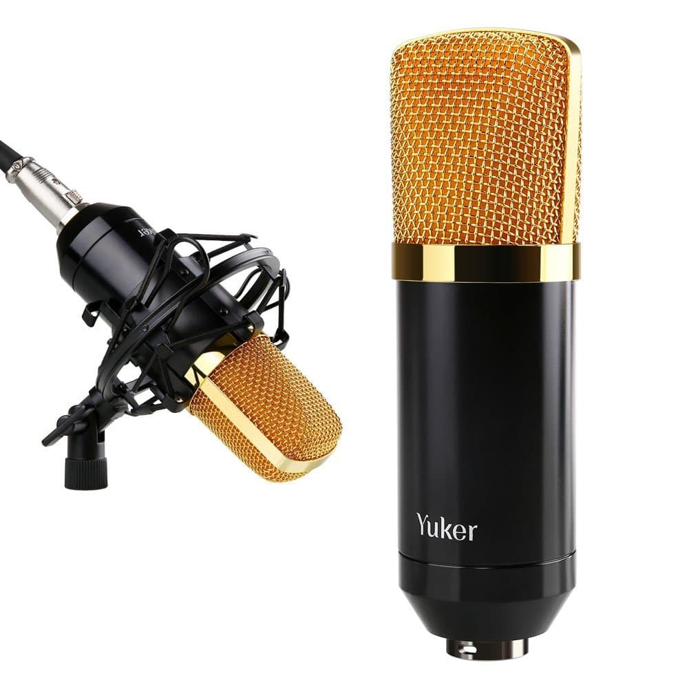 Yuker Condenser Recording Microphone Professional Broadcasting Studio Microphone Set for Broadcasting,Singing, Gaming (Black)
